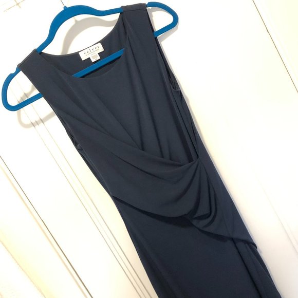 Form Fitting Ruched Navy Sheath Dress - Picture 1 of 10